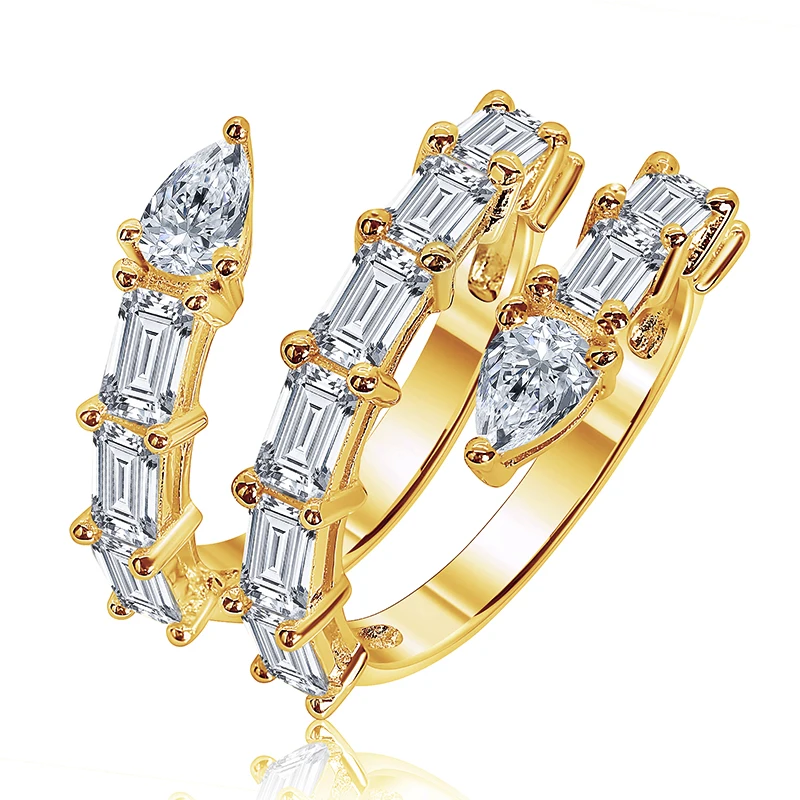 nice jewelry 925 rings sterling silver cubic zircon fine quality paving stones women 18k gold color bling baguette stone ring