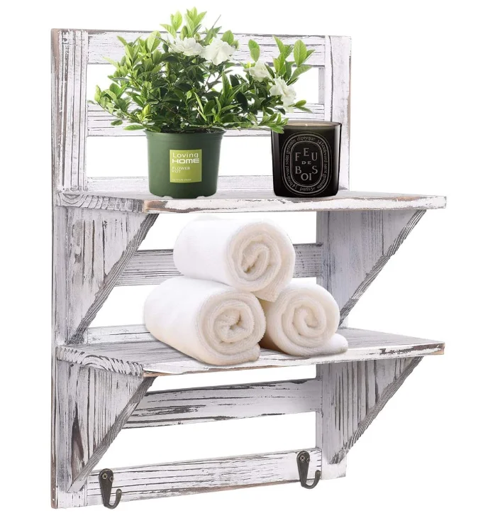 Decorative Hanging Shelf Organizer Rack Rustic Wood Wall Floating Shelves