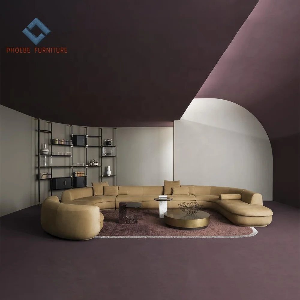European sectional genuine leather half moon sofas living room made in guangdong