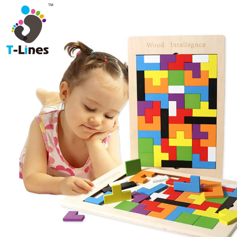 DIY Intelligent Wood Blocks Educational 3D Baby Toys Wooden Russian Style Blocks Jigsaw Puzzle Game For Kids