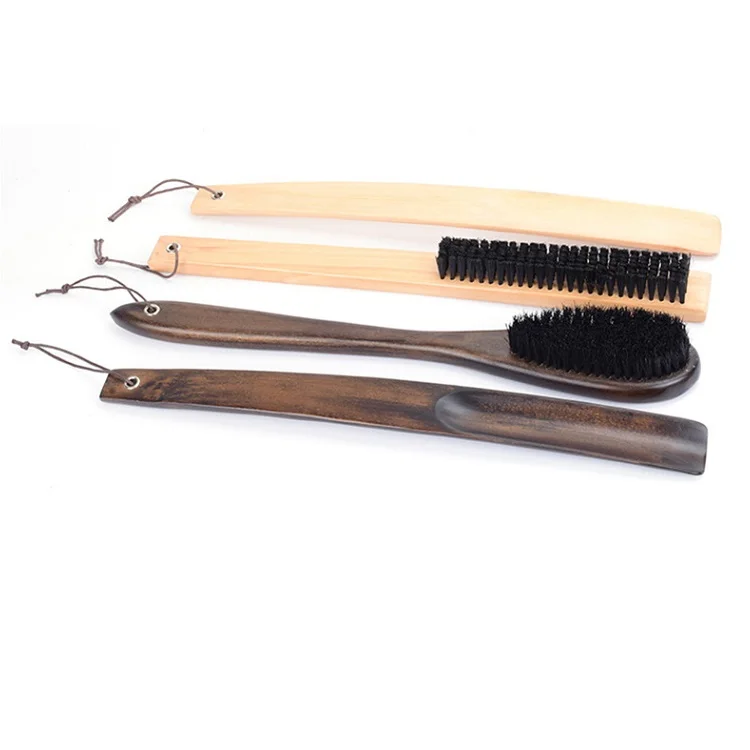 38cm long solid wood shoe horn shoe brush