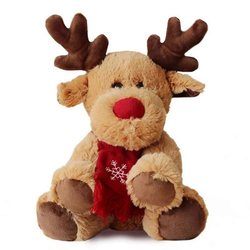 Wholesale  soft stuffed animals Christmas reindeer plush toy with red scarf