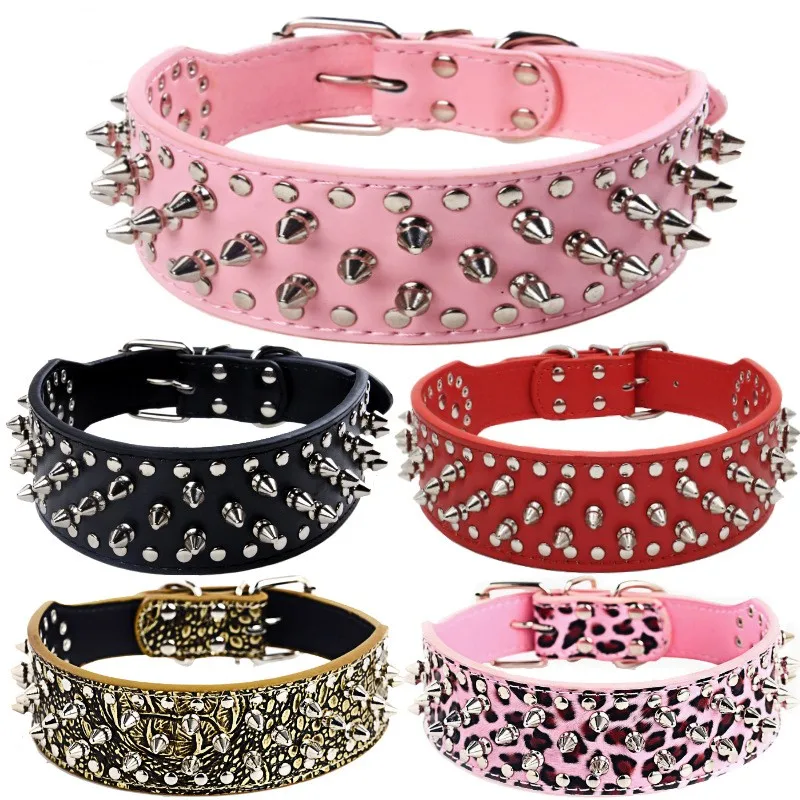 Durable Adjustable Luxury Leather Punk Rivet Spiked Studded Dog Collars For Dog Pet Collar