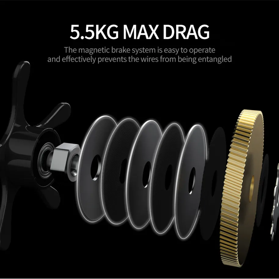 Linnhue BF2000 катушка, Рыболовная катушка для заброса приманки Высокая скорость 7,2: 1 Передаточное отношение: магнитный тормоз Сверхлегкий