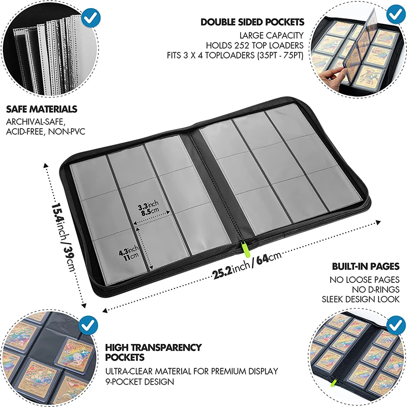 Baseball Card Binder Trading Cards Sleeves Protectors Holder, 360 Pockets Baseball YuGiOh MTG Side Load Cards Binders