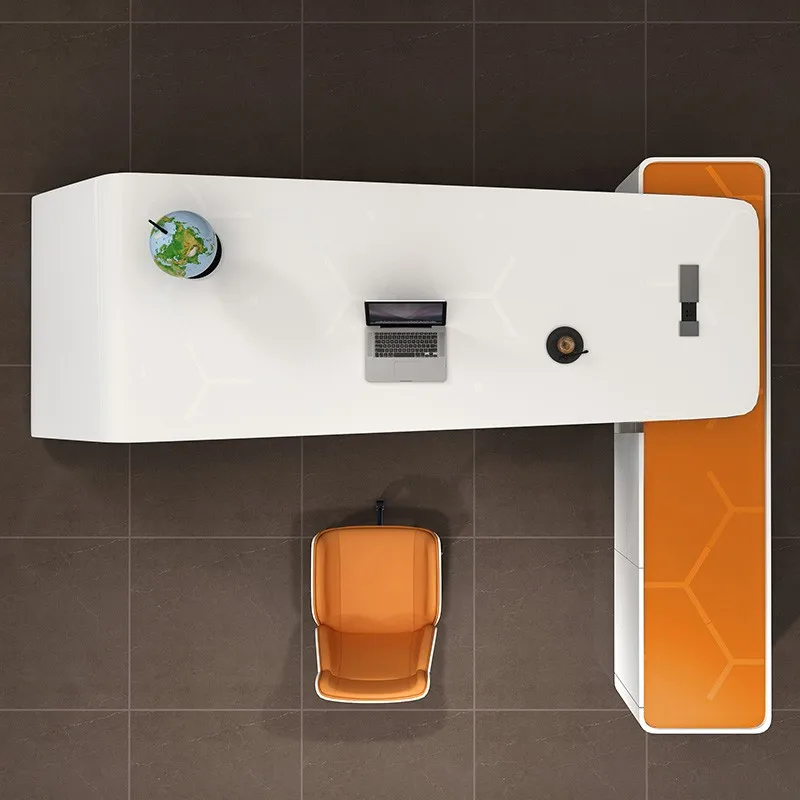 Modern high-end luxury school office furniture L shaped executive manager with side cabinet white desk
