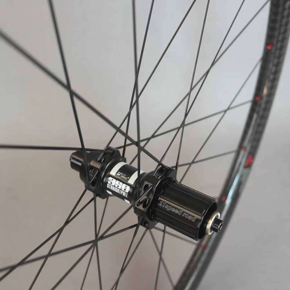 Rim Brake 11-Speed Road Bicycle Wheels 38*25mm Tubeless 12K Glossy With DT350 hub Brake Surface Red External Nipples