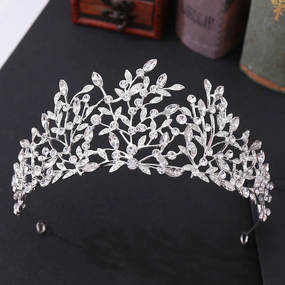 Western full leaves crystals bridal wedding crown headdress Girl princess crown rhinestone alloy hair accessories crown tiaras
