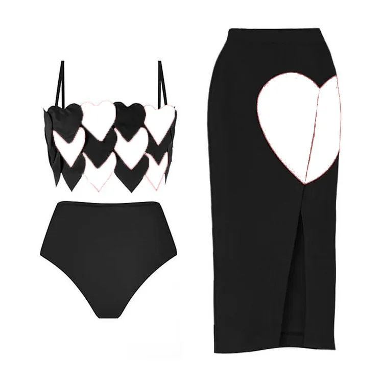 GX263Y Fashion Sexy Beach Outfit Summer Elegant Street Wear Women Unique Love Design Tank Top and Split Long Skirt 3 Piece Set