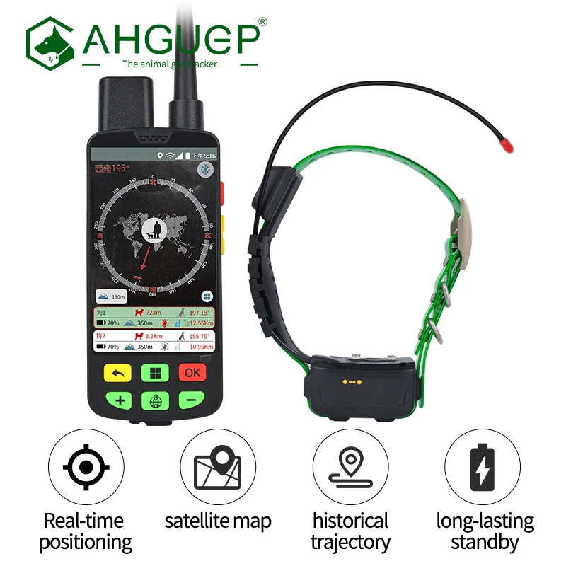 AHGUEP Brand Real-Time GPS Locator for Hunting Dogs Deep Waterproof Hound Positioning 4G Network GSM GPRS GLONASS for Pet Owners
