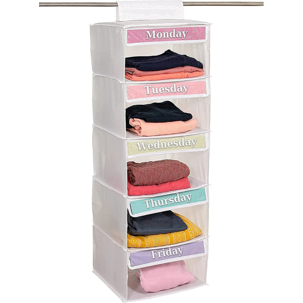 Oxford Cloth 6-Shelf Hanging Closet Organizer Folding Hanging Weekly Closet Storage Shelves of Wardrobe