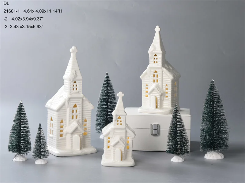 BESTCERA Christmas Decoration Porcelain Lighted Ceramic Christmas House With Led For Home Decor