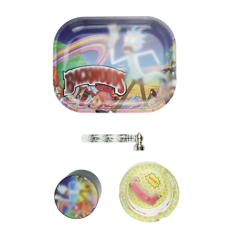 Wholesale cartoon tobacco accessories herbal tobacco grinder with trays sets