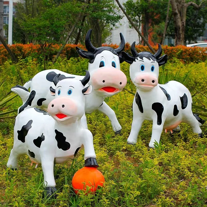 Fiberglass Cartoon Cow Crafts Simulation Cow Animal Sculpture Outdoor Decoration