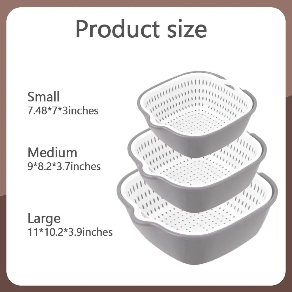 Kitchen Plastic PP double layer rotatable drain basket vegetable & fruit storage box washing basket