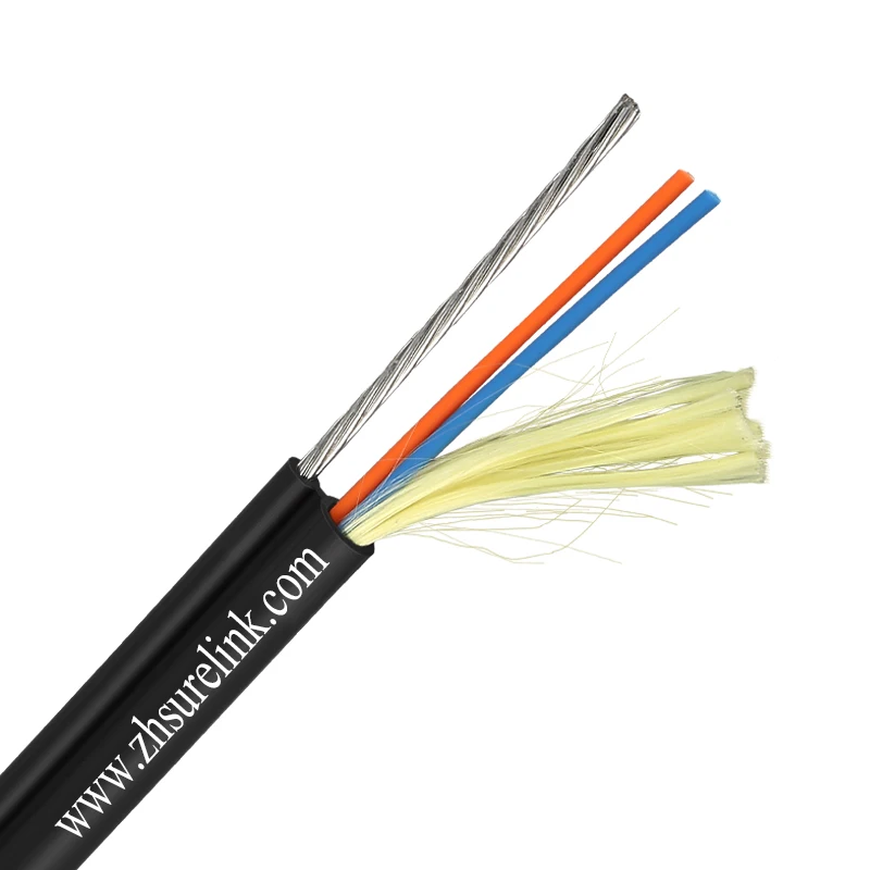 Outdoor Aerial Single Mode G652D 1 2 4 6 12 24 core Fiber Optic cable with two FRP gyfxtby FTTH flat drop cable