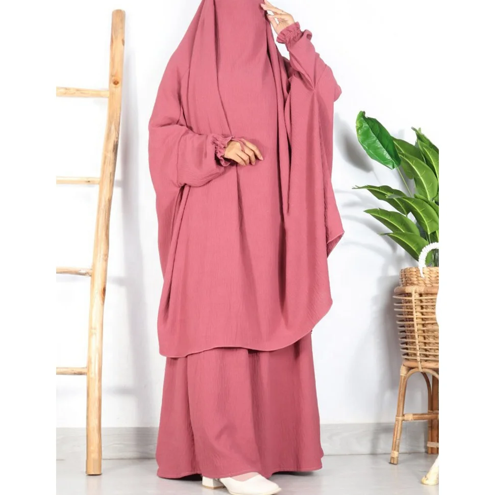 2024 Wholesale femmes EID Ramadan Muslim Kaftan Abaya Set Turkish Saudi Khimar Jilbab 2 Pieces