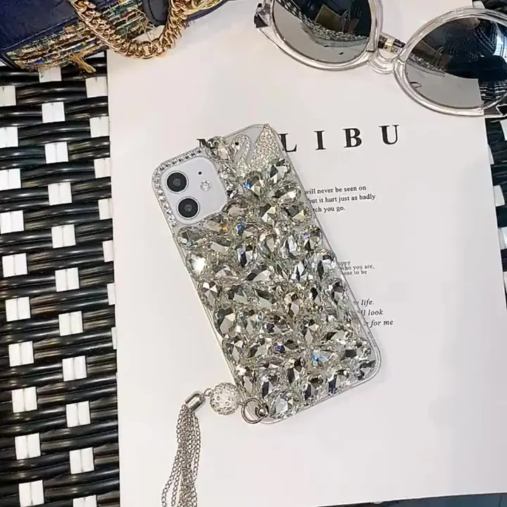 Aesthetics Trendy Bling Glitter Mobile Cell Phone Case Back Cover with Resin Diamond for iphone 6 7 8 x xs 11 12 13 mini pro max