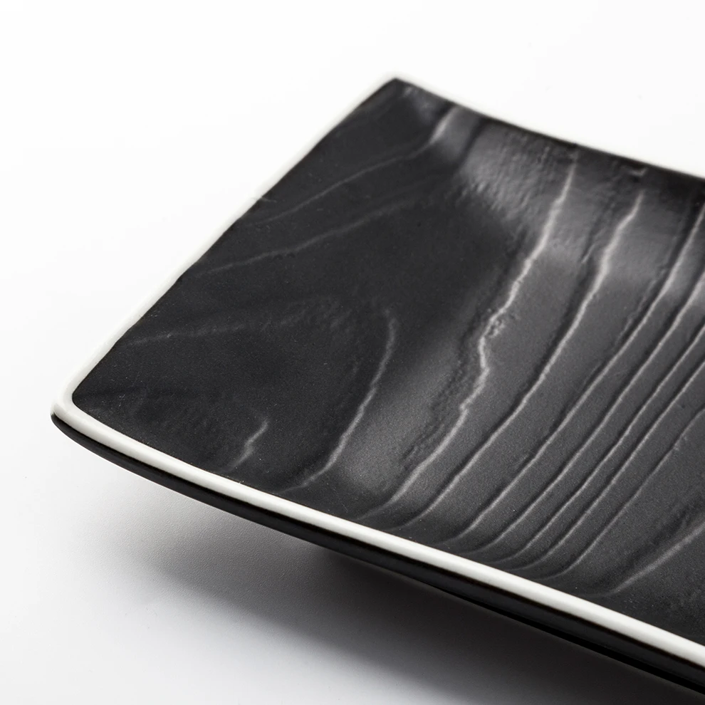 Restaurant Plates 9 10 13 Inch Black White Rim Rectangular Deep Ceramic Dishes