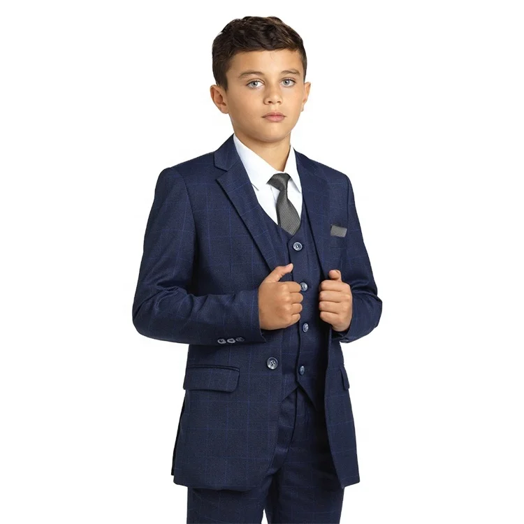 
Boys navy check slim fit wedding suit 2-5 pieces MTM Customized baby boys suits formal kids party kids suits clothing 