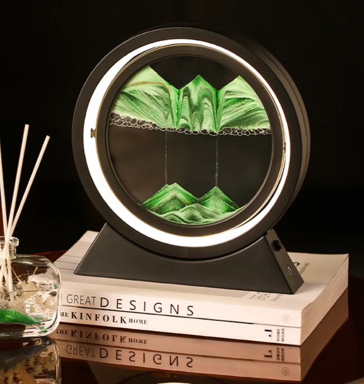 12 Inch USB Charging 3D Glass Moving Sandscapes Art Table Light For Bedroom Living Room Office Art Life
