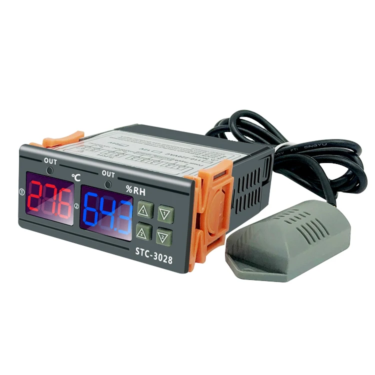 DC24V dual display dual temperature adjustable temperature regulator digital switch temperature and humidity controller STC-3028