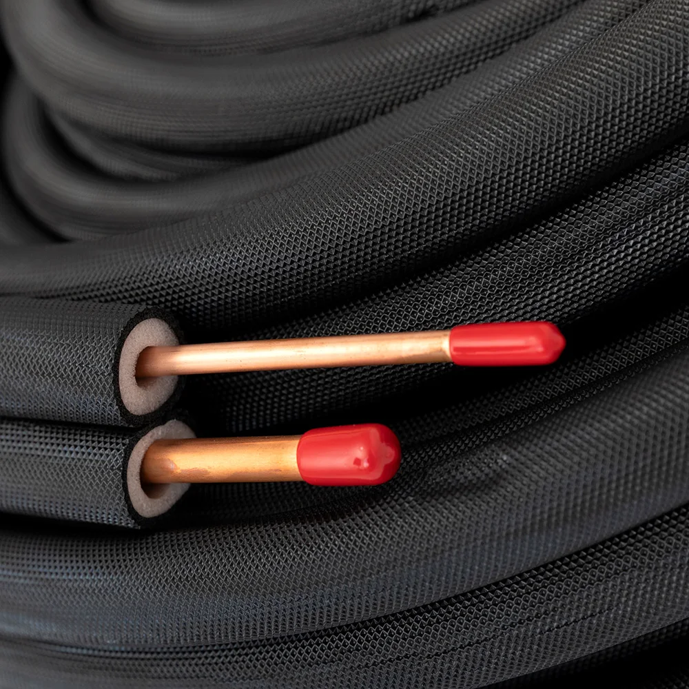 20m 30m Black PE Fire Rated Insulated Copper Pipe Pair Coil for Air Conditioning