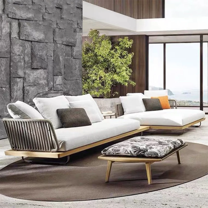4 seaters thick cushions comfortable loveseat and a coffee table outdoor rope sofa