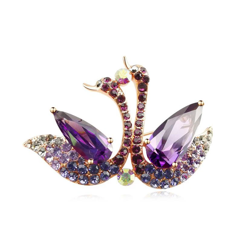 Wholesale purple elegant noble violet double swan Austria crystal custom brooch