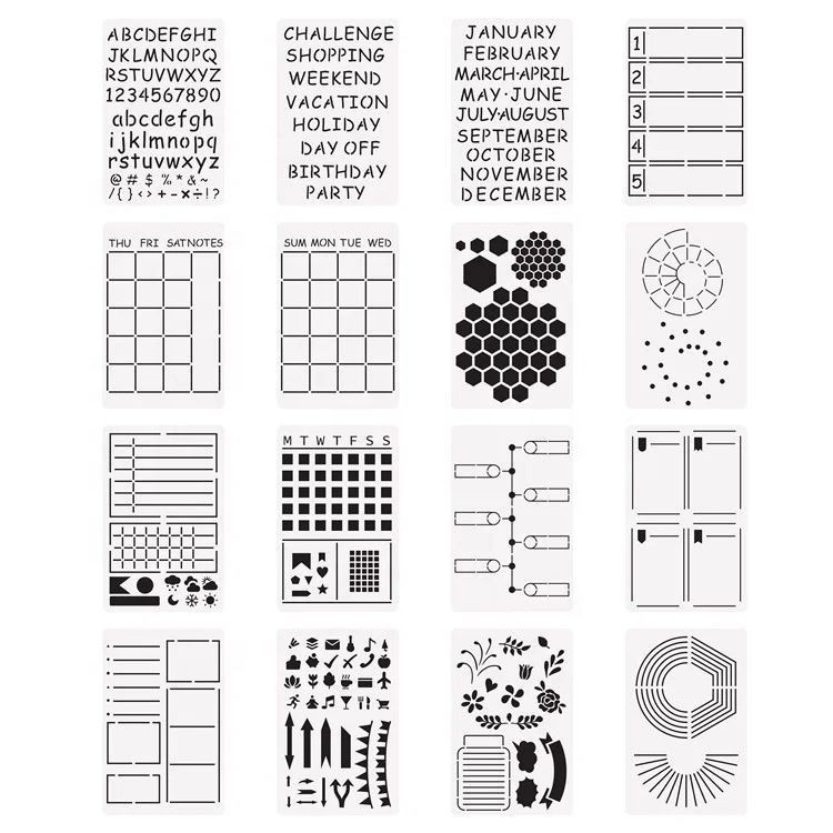 16 Pieces Journal Stencils Plastic Planner DIY Drawing Template for for Journal Time Saving Planner