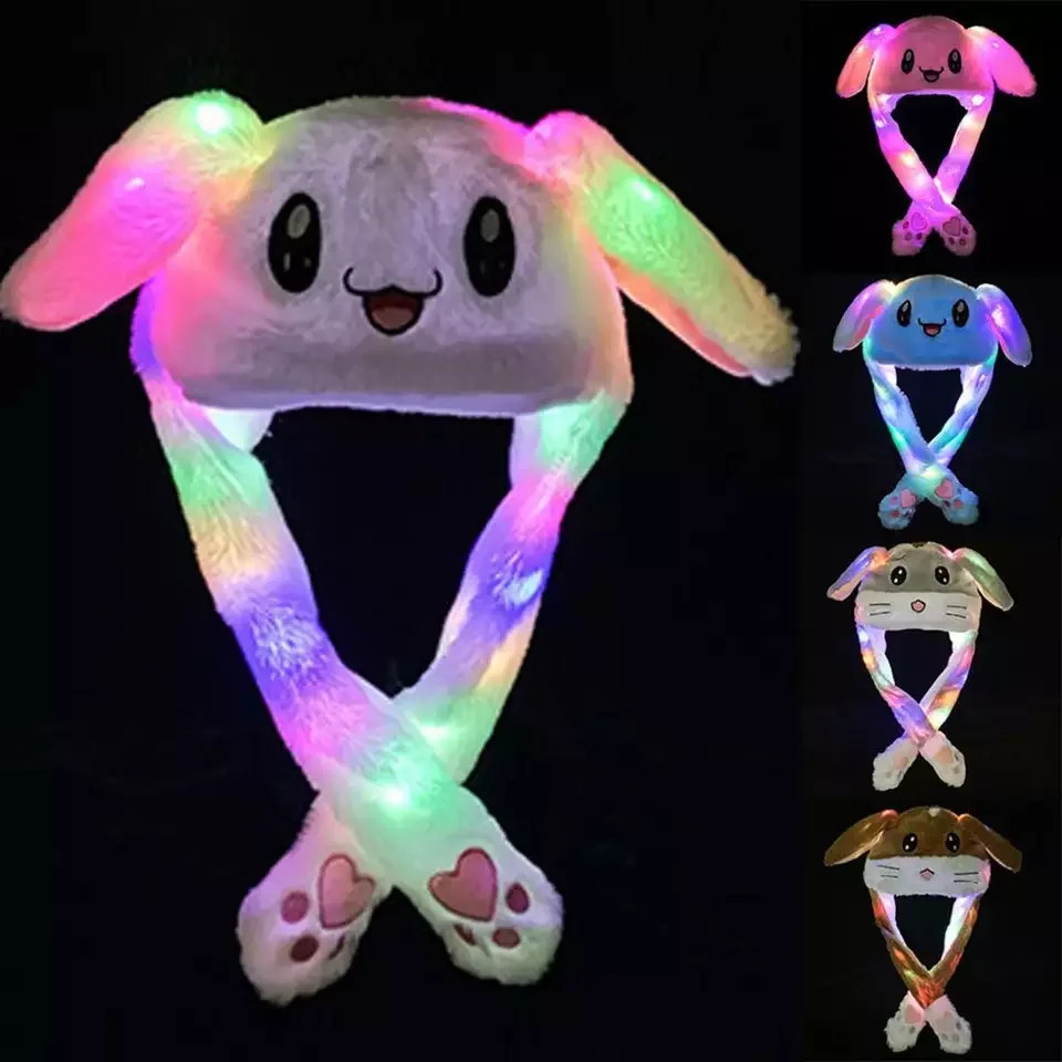 wholesale fashion Novelty Light Crown rabbit Gift LED kids plush animal head Moving rabbit bunny ear hat toys