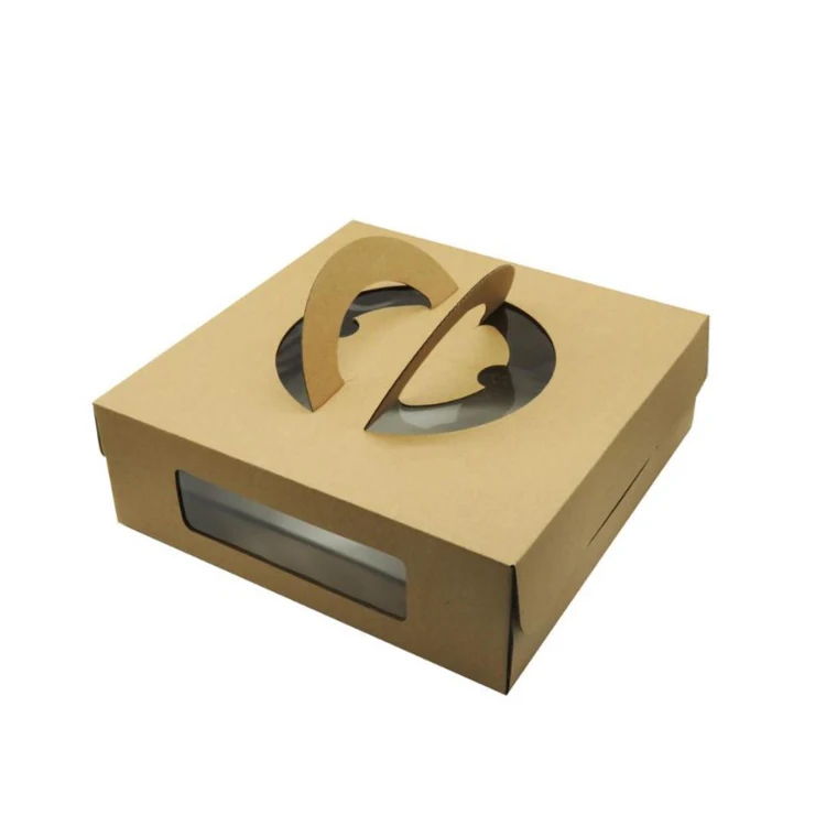 Гофрированный картон из крафт-бумаги для пищевых продуктов, коробка для торта на день рождения с ручкой и окошком из ПВХ