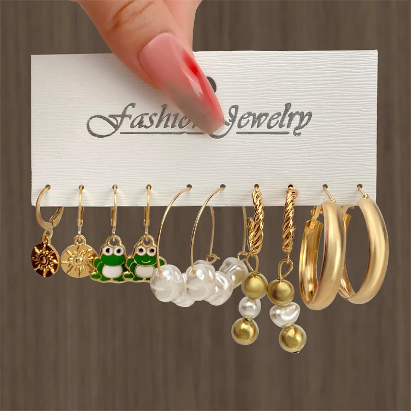 Cartoon Frog Duck Earrings Set Animal Butterfly Heart Dangle Earrings for Women Geometric Bear Cloud Earring Trendy Jewelry