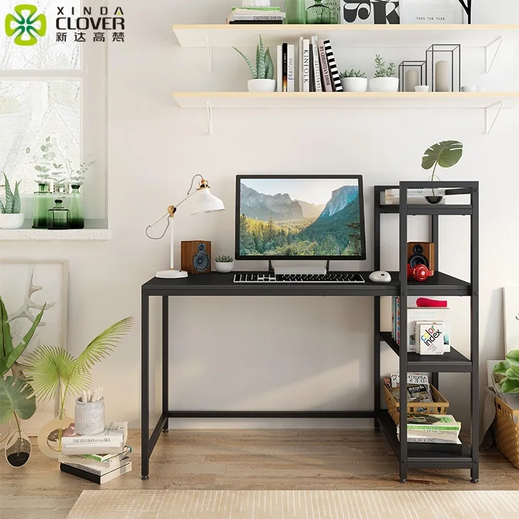 
Steel wood home pc desk shelf student long study table office furniture computer desks 