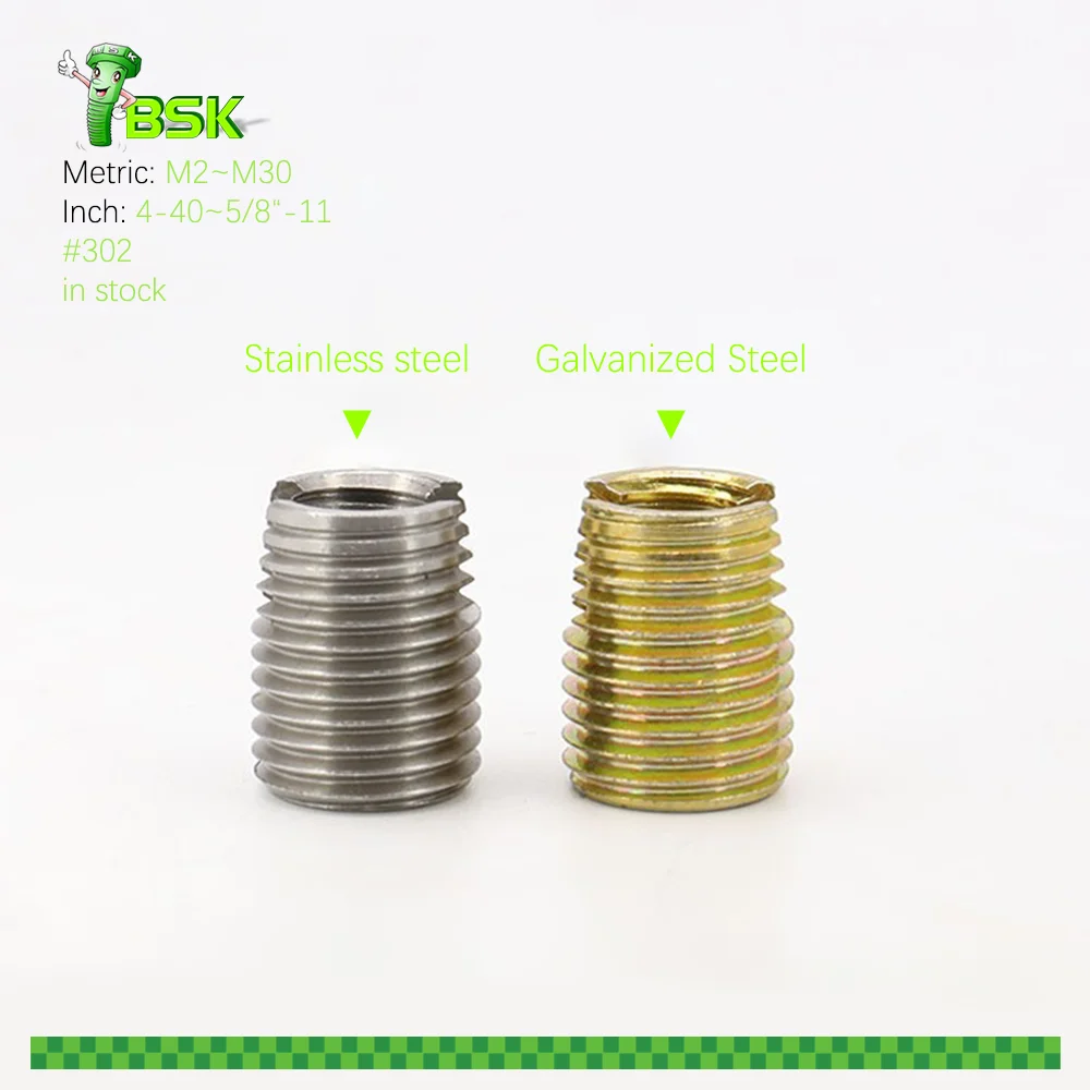 302 303 Steel galvanized Slotted Threaded Inserts m2 m2.5 m3 m4 m5 m6 m8 m10 m12 m14 m16 m20 self tapping thread insert