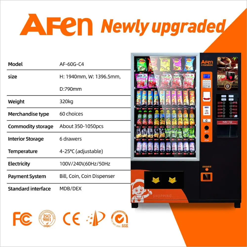AF Hot Sales Cup Noodle Vending Machine Fully Automatic Commercial Snack And Drink Vending Machine With Instant Coffee Dispenser