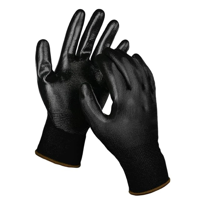 Industry work glove foe men factory direct construction building rugged wear work non-slip black red coated nitrile gloves