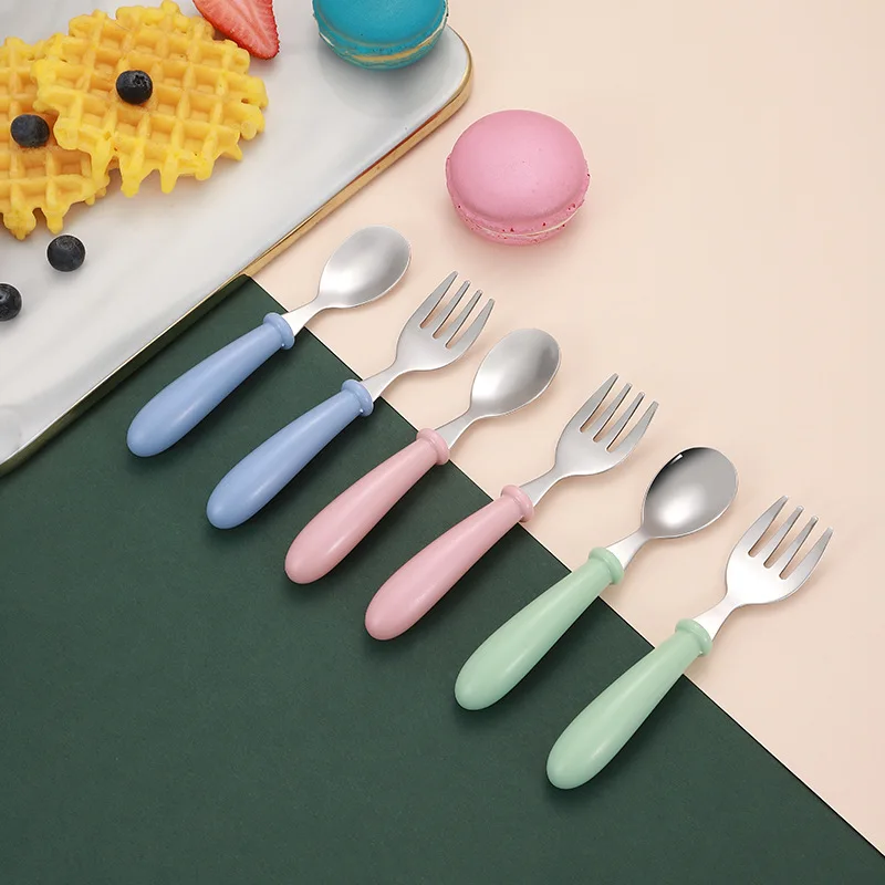 Eco-friendly Toddler Utensils Stainless Steel 304 Cutlery Child Baby Feeding Sets 2 PCS Spoon and Fork with Case