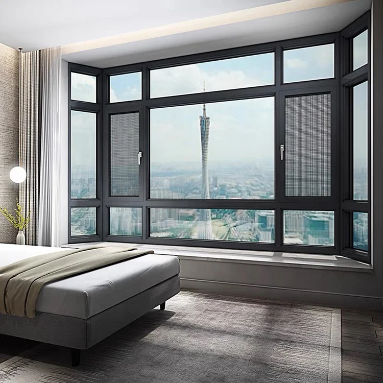 Exterior fixed corner insulated glass break frameless ghana doors and aluminium frame thermal storm security grills for windows