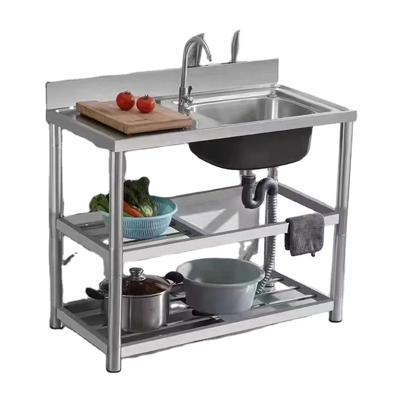 Freestanding stainless steel single bowl dining table Kitchen sink Outdoor kitchen