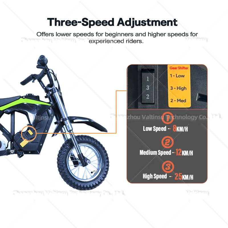 Long 15 mph teenagers small classic IPx4 high range children electric dirt bike motorcycle
