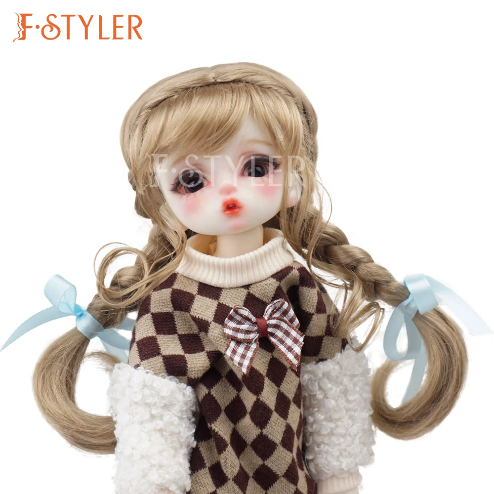FSTYLER Synthetic Mohair Braids with Bangs Mini  Bjd 18 Inch Custom Wholesale Bulk Sale Doll Accessories for BJD Doll Hair Wig