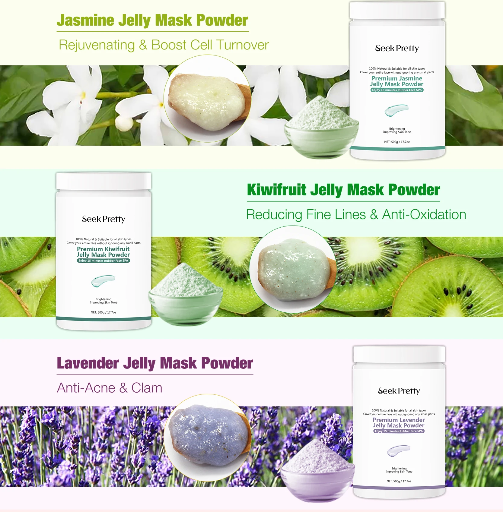 OEM Private Label Vajacial Facial Spa Salon 500g Peel Off Moisturizing Hydrojelly Mask Powder Alginate Mask For Face Neck