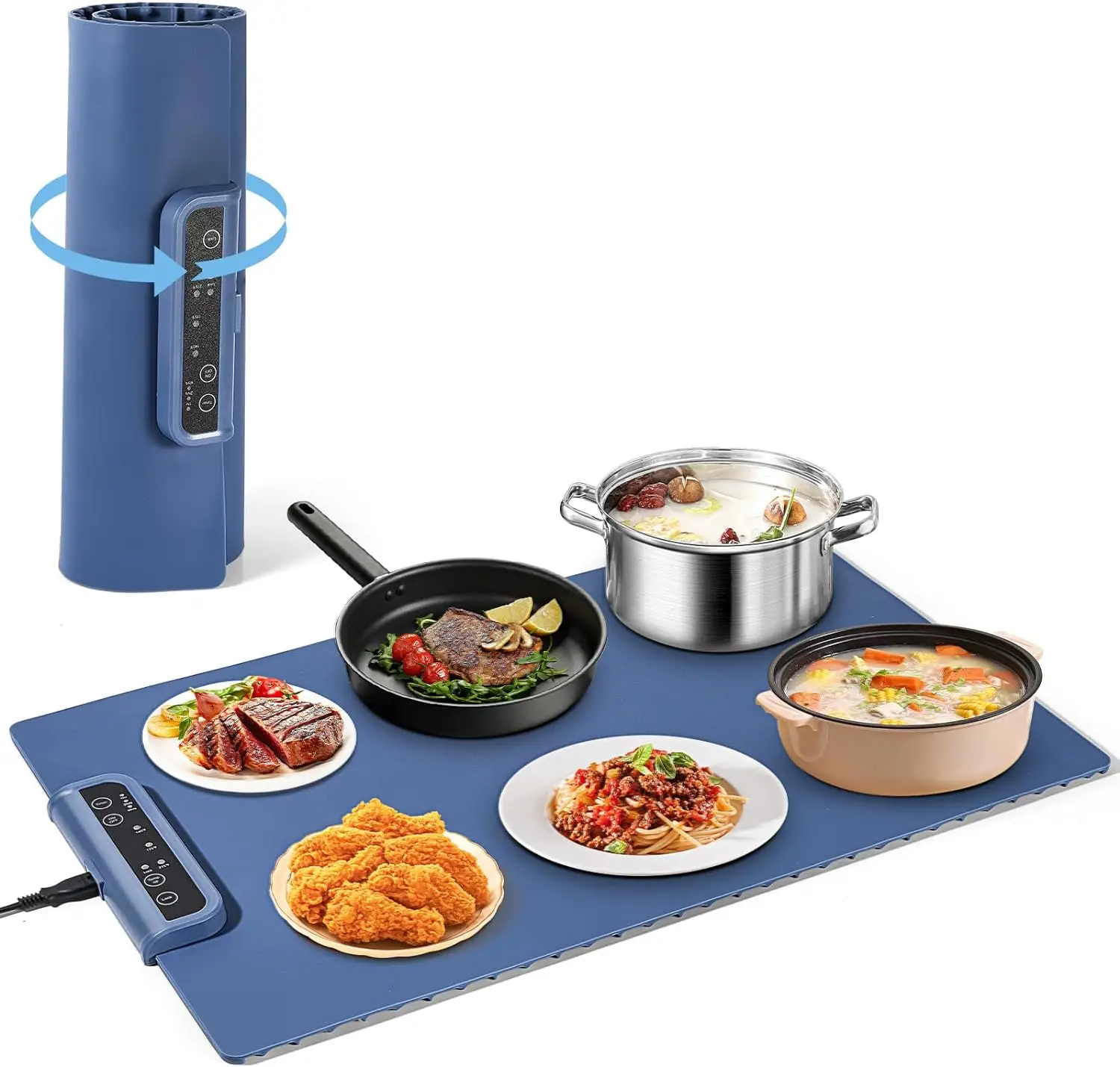 3 Temperature Setting Silcon Heating Food Pad Portable Electric Waring Tray Roll up Food Warming Mat for Travel