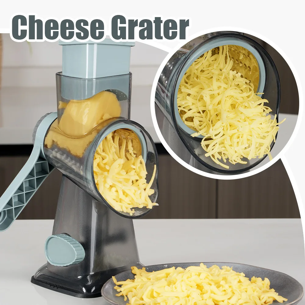 Dropshipping Shopify Rotary Cheese Grater with Handle Vegetable Cheese Shredder Slicer Grater for Kitchen 3 Changeable Blades