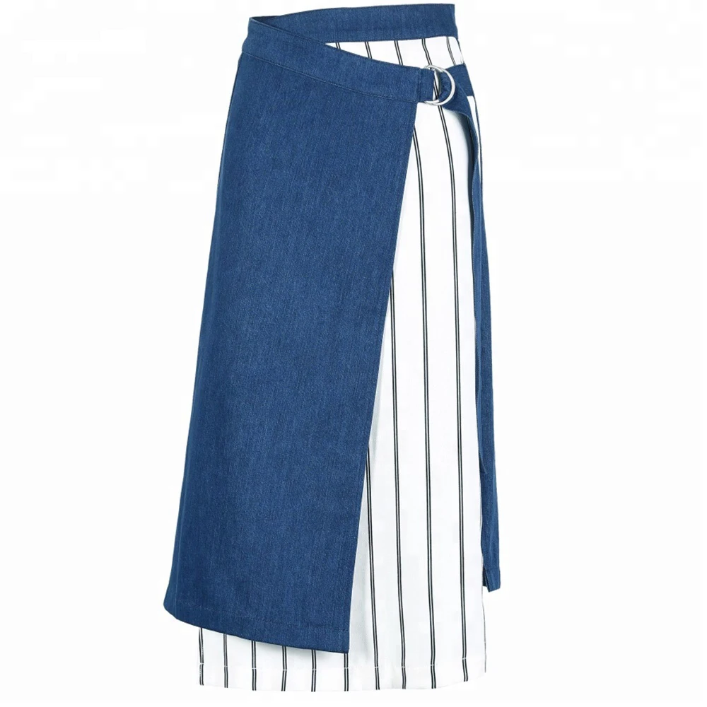 Patching stylish denim blue white women long denim skirts womens pencil skirt
