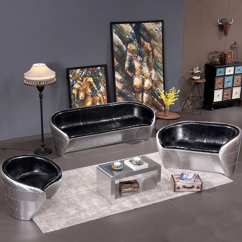 Living Room Love Seat Leather Sofa Aviator Aluminum Two Seats Sofa Home Furniture