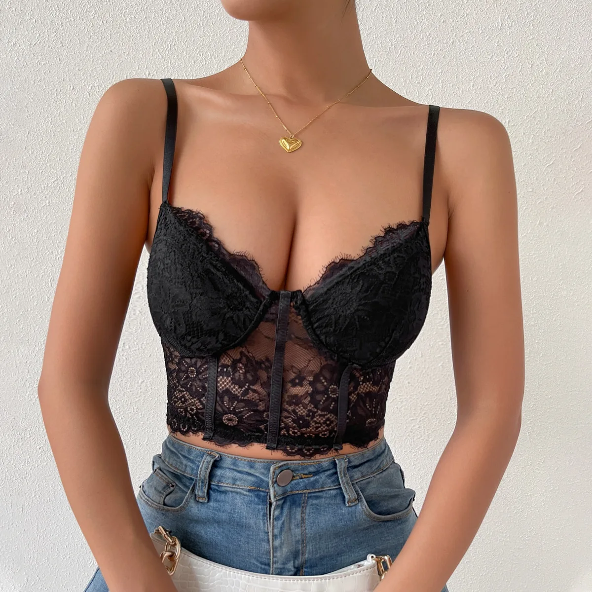 OEM ODM ladies fashion black lace corset top for women lingerie sexy push up bra corset sexy tops
