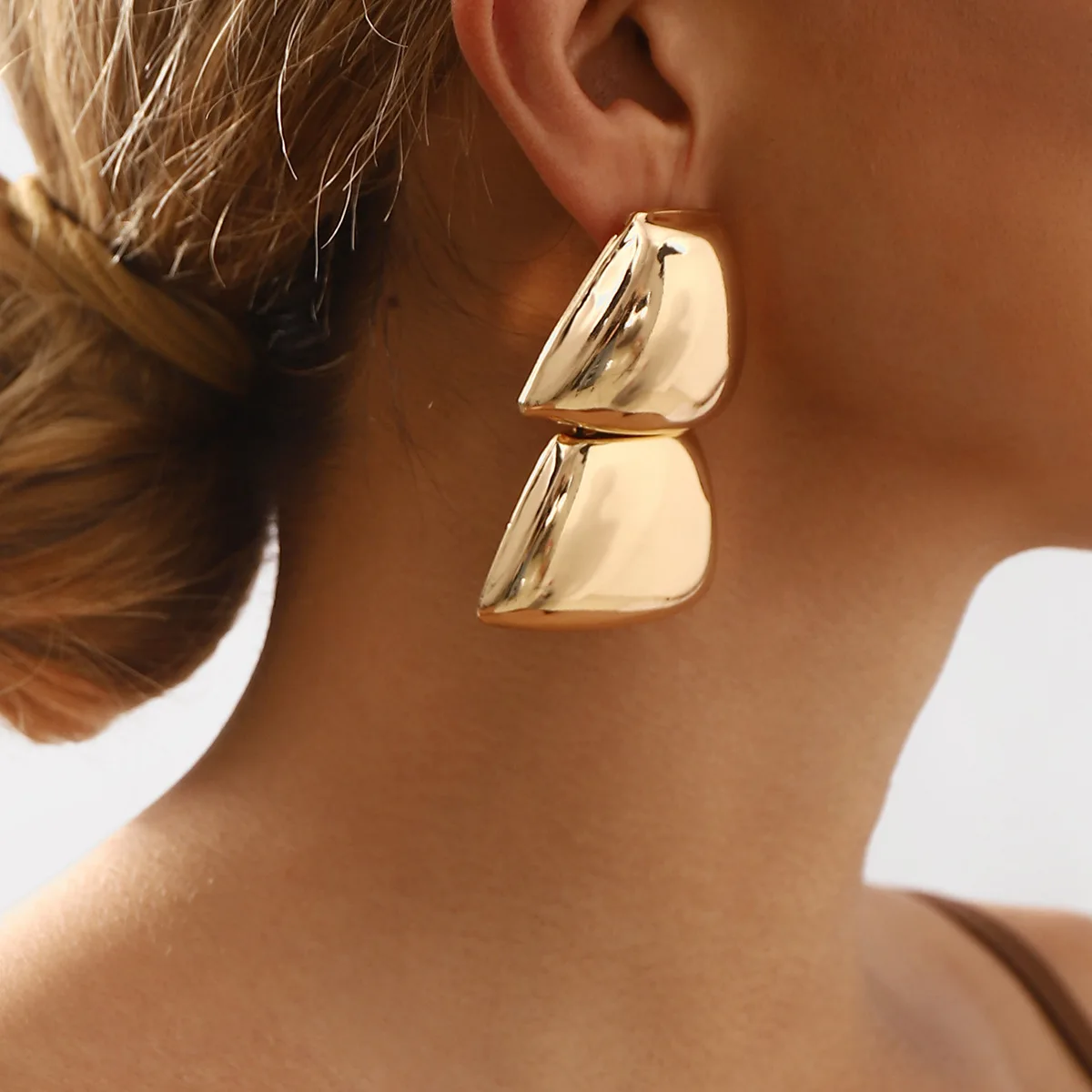 Fashion metal glossy geometric quadrilateral connected earrings retro simple metal style earrings