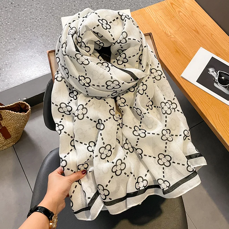 2022 latest design women elegant flower printed cotton viscose scarves shawls women lightweight soft head scarf cotton hijabs
